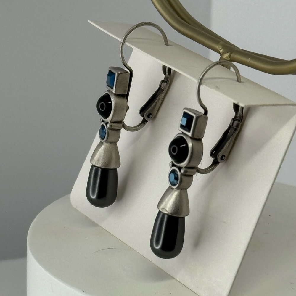 Myka modernist Dangle Earrings with Blue Accents